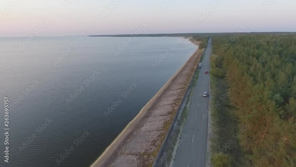 Kiev reservoir. Kiev Sea. Road. Copter shooting Kiev reservoir. Kiev Sea. Road. Copter shooting