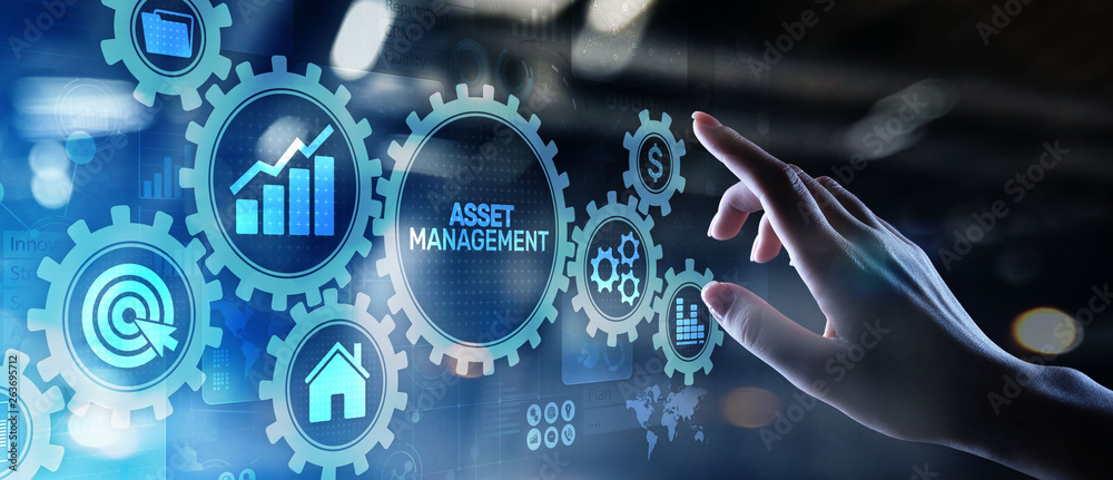 Asset management Business technology internet concept button on virtual screen. - obrazy, fototapety, plakaty 