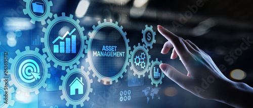 Asset management Business technology internet concept button on virtual screen. photo