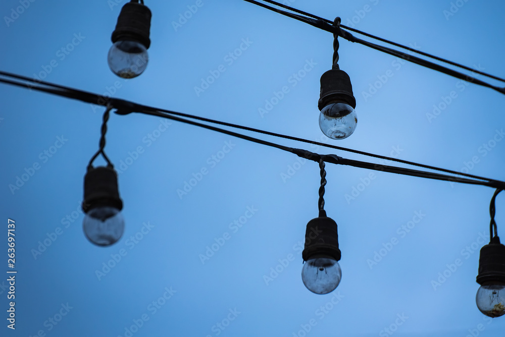 Hanging christmas lights for decoration.Thailand.