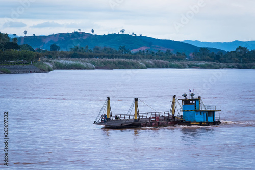 Floating boat on the Mekong River.Thailand.