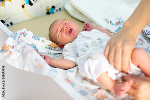 Newborn baby. Little child in medicine hospital. Medical health care. Doctor pediatrician. Small kid, infant in clinic