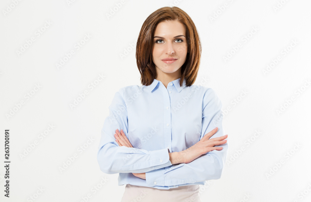 Confident young manager on white background - Portrait of happy young business woman isolated on white background. Confident young manager on white background - Portrait of happy young business woman isolated on white background.
