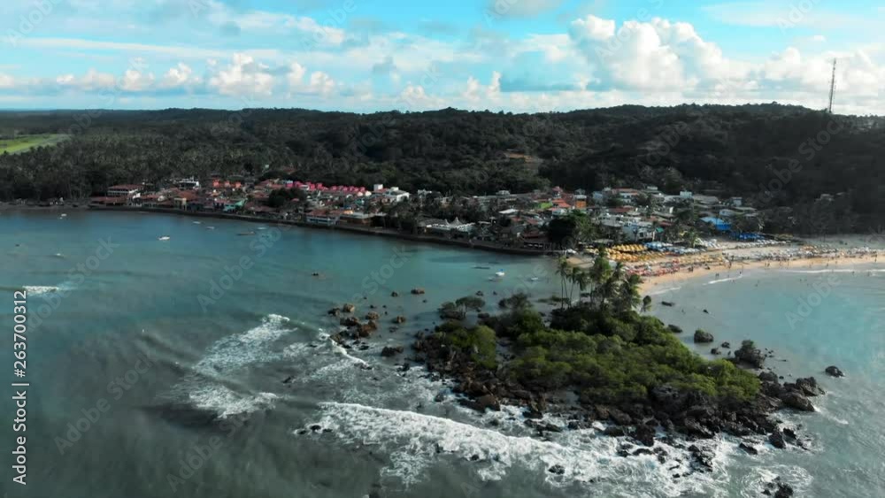 Aerial Backward: Stunning Tropical Beach of Small Town in Chapada, Brazil Aerial Backward: Stunning Tropical Beach of Small Town in Chapada, Brazil