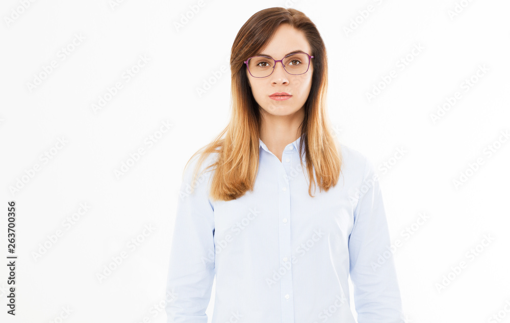Portrait of young beautiful woman wearing glasses against white background Portrait of young beautiful woman wearing glasses against white background