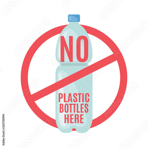 Say no to plastic bottle icon in flat style.
