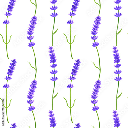 Lavender flowers. Seamless pattern. Hand drawn watercolor illustration. Texture for print, fabric, textile, wallpaper.