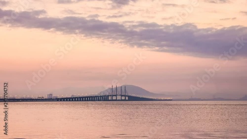 Time Lapse view of sunrise from Penang Bridge of George Town photo