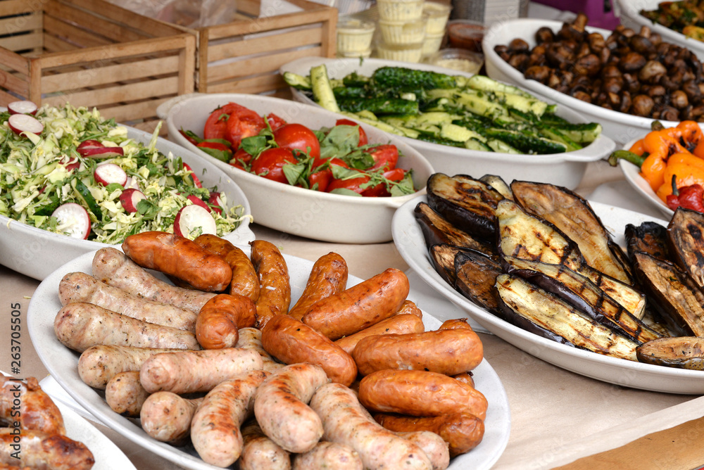 grilled sausages and vegetables grilled sausages and vegetables