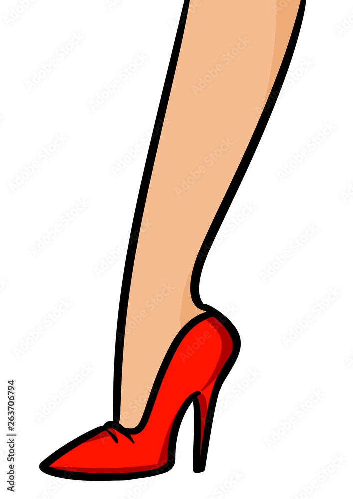 Beautiful woman leg red shoe high heel cartoon illustration isolated ...