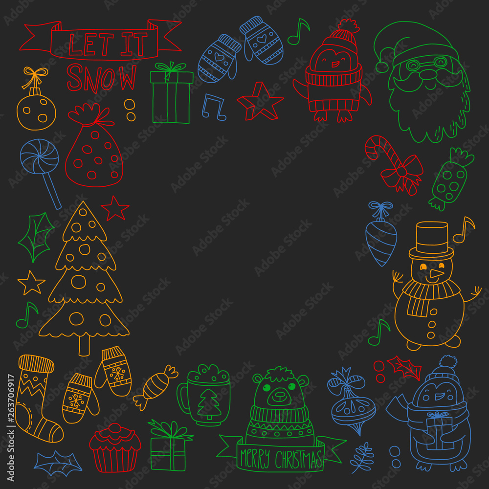 Fototapeta premium Christmas element in doodle kids drawing style. Vector pattern.