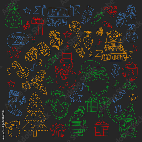 Fototapeta Naklejka Na Ścianę i Meble -  Christmas element in doodle kids drawing style. Vector pattern.