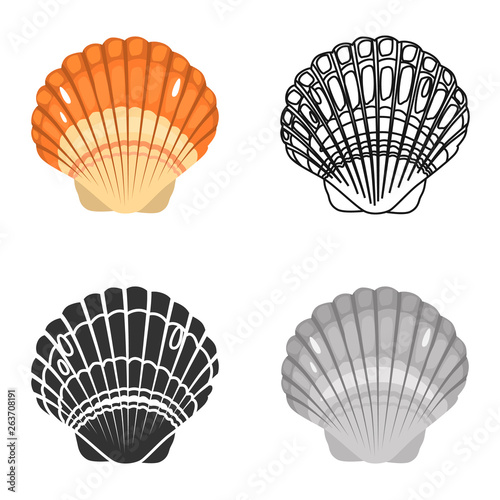 Sea shell color flat  line  simple and monochrome icons set. Vector concept