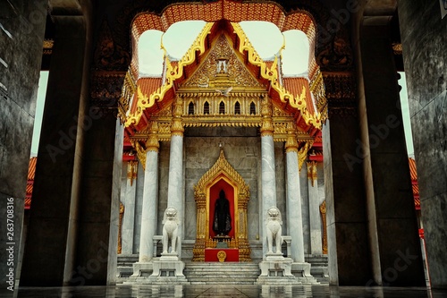 Ancient Marble Church at Wat Benchamabophit Temple. It is a famous landmark in Bangkok Thailand.