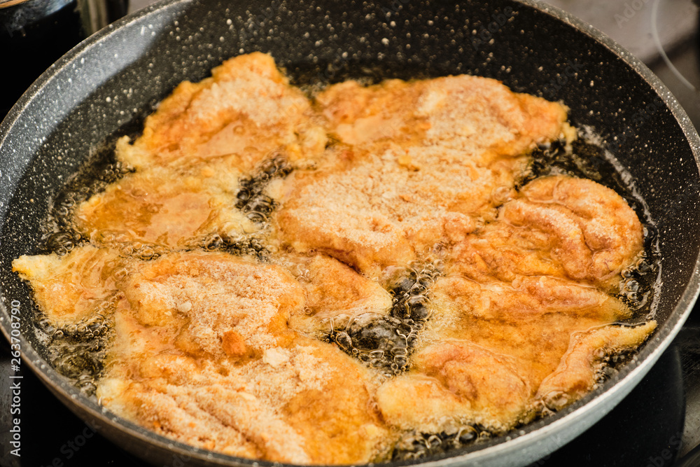 Preparing chicken meat schnitzel Preparing chicken meat schnitzel