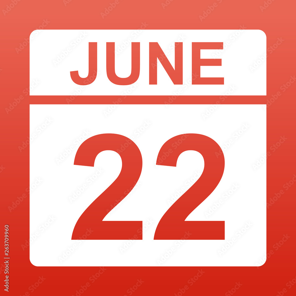 June 22. White calendar on a colored background. Day on the calendar. Red background with gradient. Simple vector illustration. June 22. White calendar on a colored background. Day on the calendar. Red background with gradient. Simple vector illustration.
