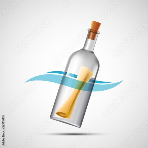 Paper with the message sos in a glass bottle.