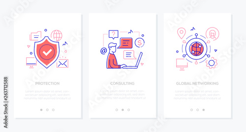 Business and security - set of line design style vertical web banners