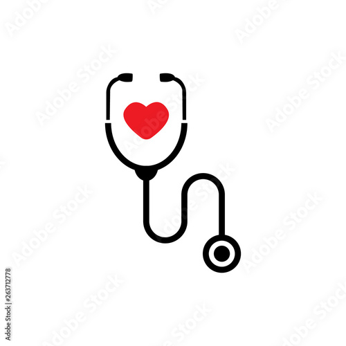 Simple stethoscope icon with heart shape. Health and medicine symbol, Isolated vector illustration.