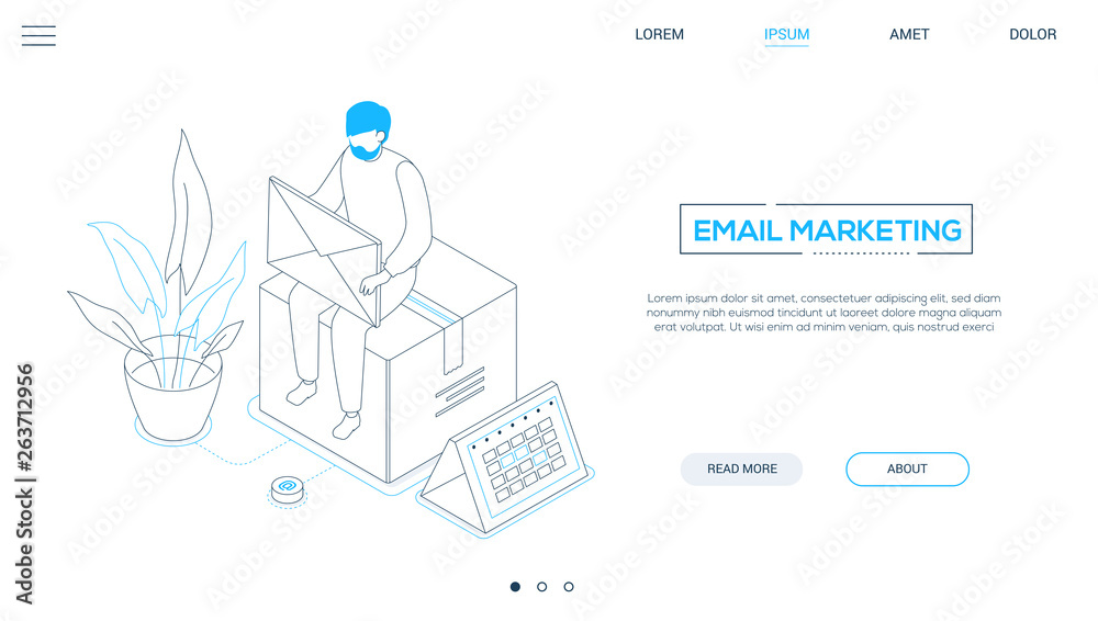 Email marketing - line design style isometric web banner