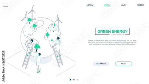 Save the planet - line design style isometric web banner