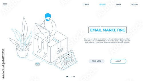 Email marketing - line design style isometric web banner