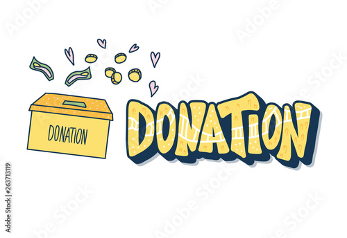 Vector donation box with lettering and decor. 