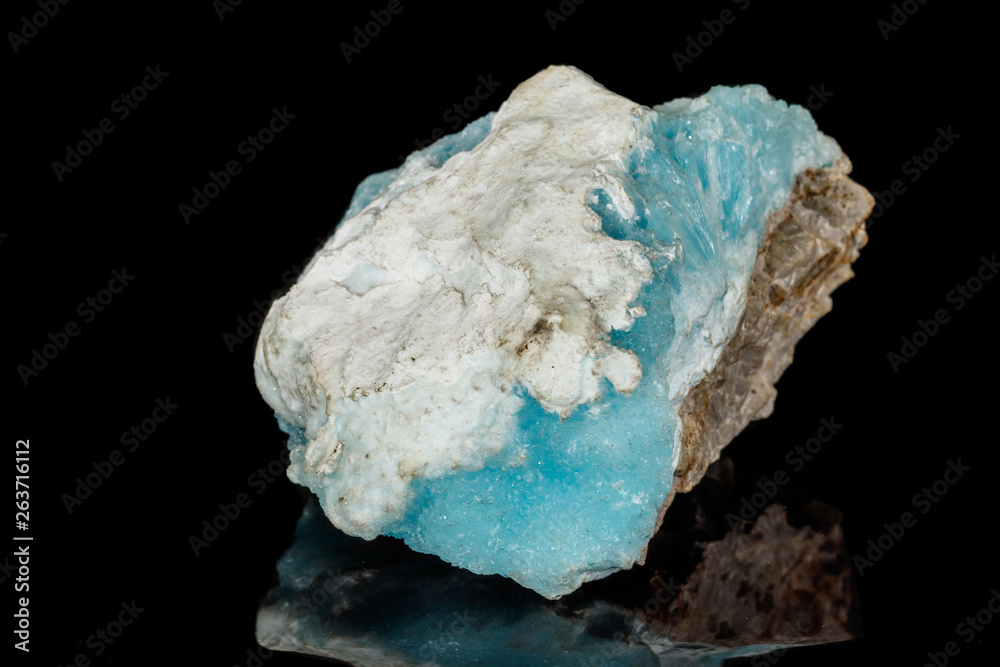 Macro stone cobalt calcite mineral on a black background Macro stone cobalt calcite mineral on a black background