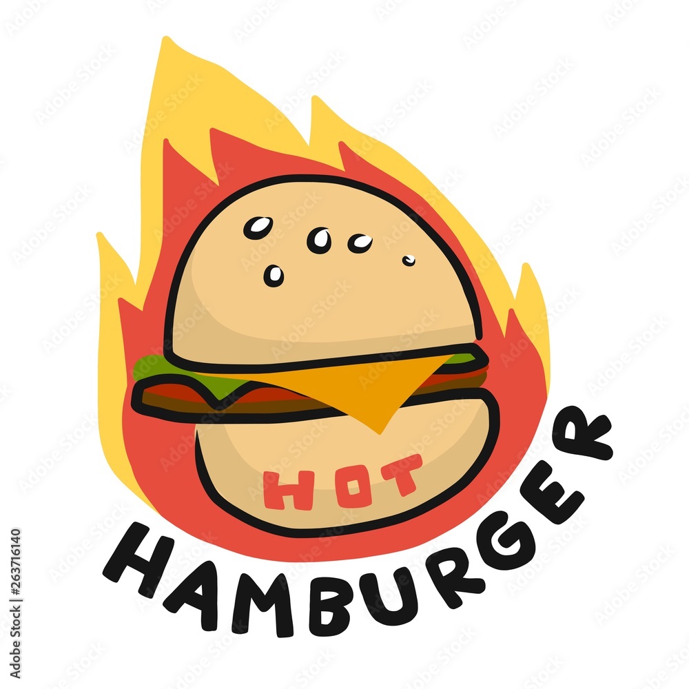 Hot hamburger logo drawing vector illustration Hot hamburger logo drawing vector illustration