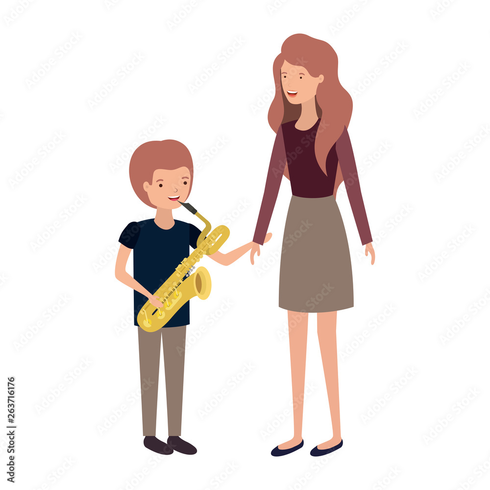 woman with son and saxophone avatar character woman with son and saxophone avatar character