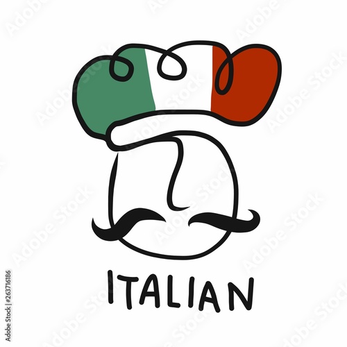 Italian chef hand drawing logo design vector illustration
