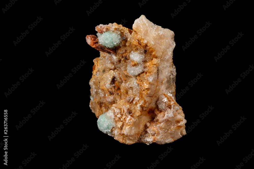 Macro stone Apophyllite mineral on black background Macro stone Apophyllite mineral on black background