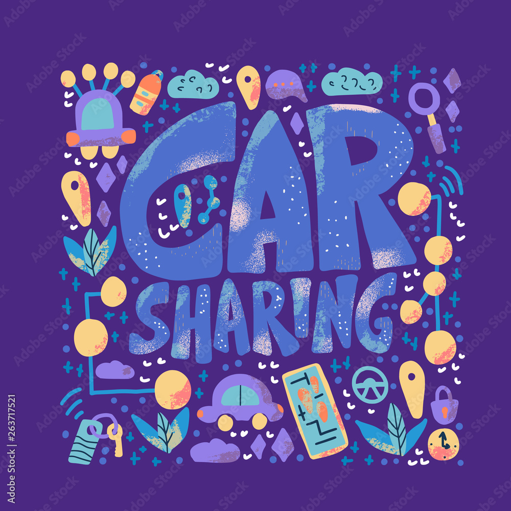 Car sharing concept. Vector flat illustration.