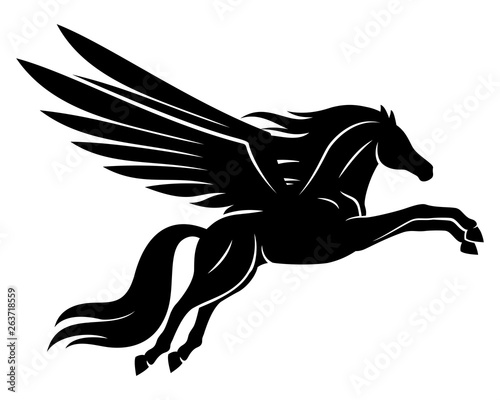 Obraz na płótnie Beautiful black pegasus sign on a white background.