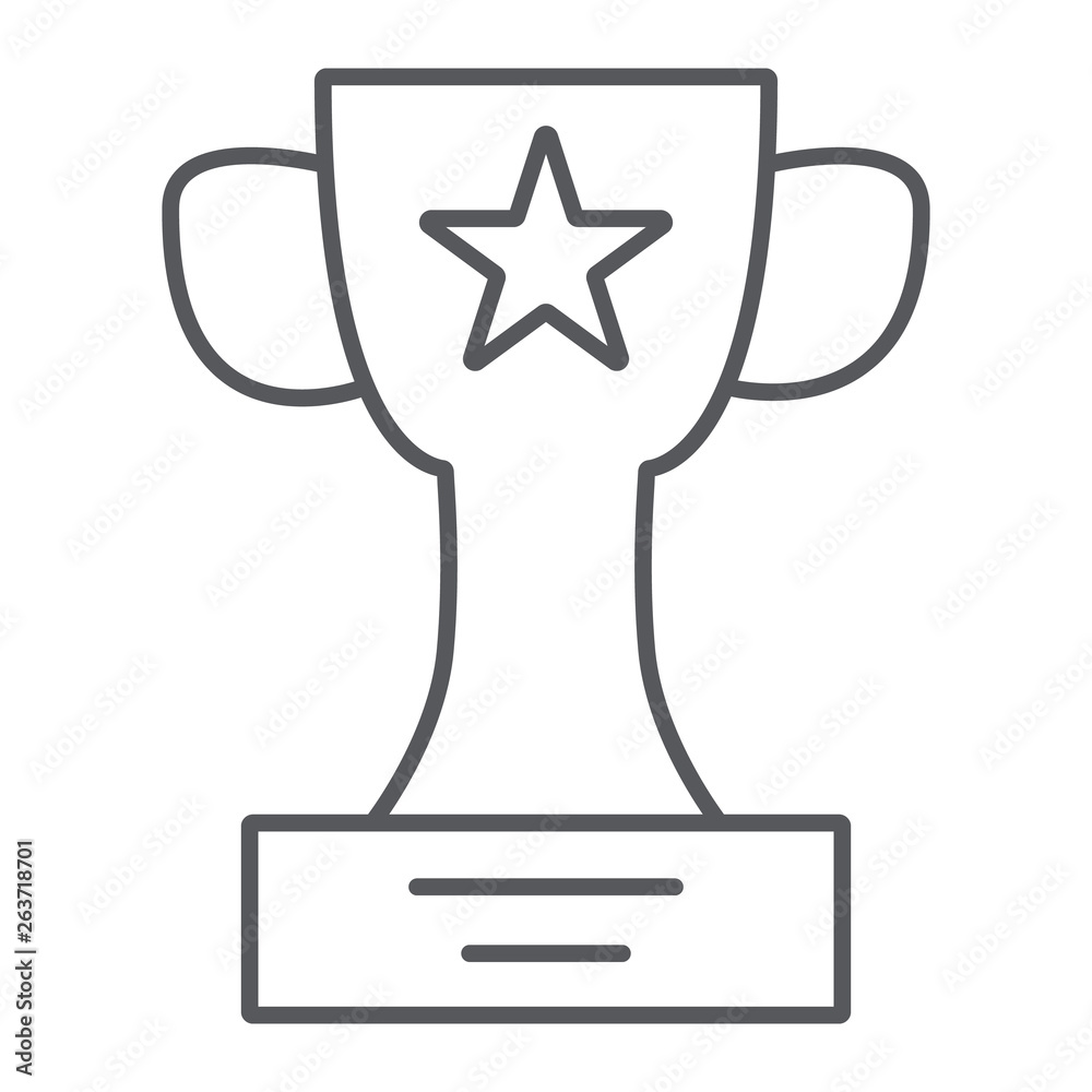 Winner cup thin line icon, champion and goblet, trophy sign, vector graphics, a linear pattern on a white background. Winner cup thin line icon, champion and goblet, trophy sign, vector graphics, a linear pattern on a white background.