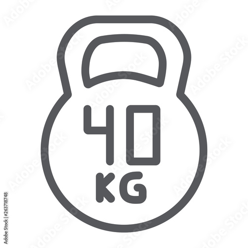 Kettlebell thin line icon, sport and gym, weight 40 kg sign, vector graphics, a linear pattern on a white background.