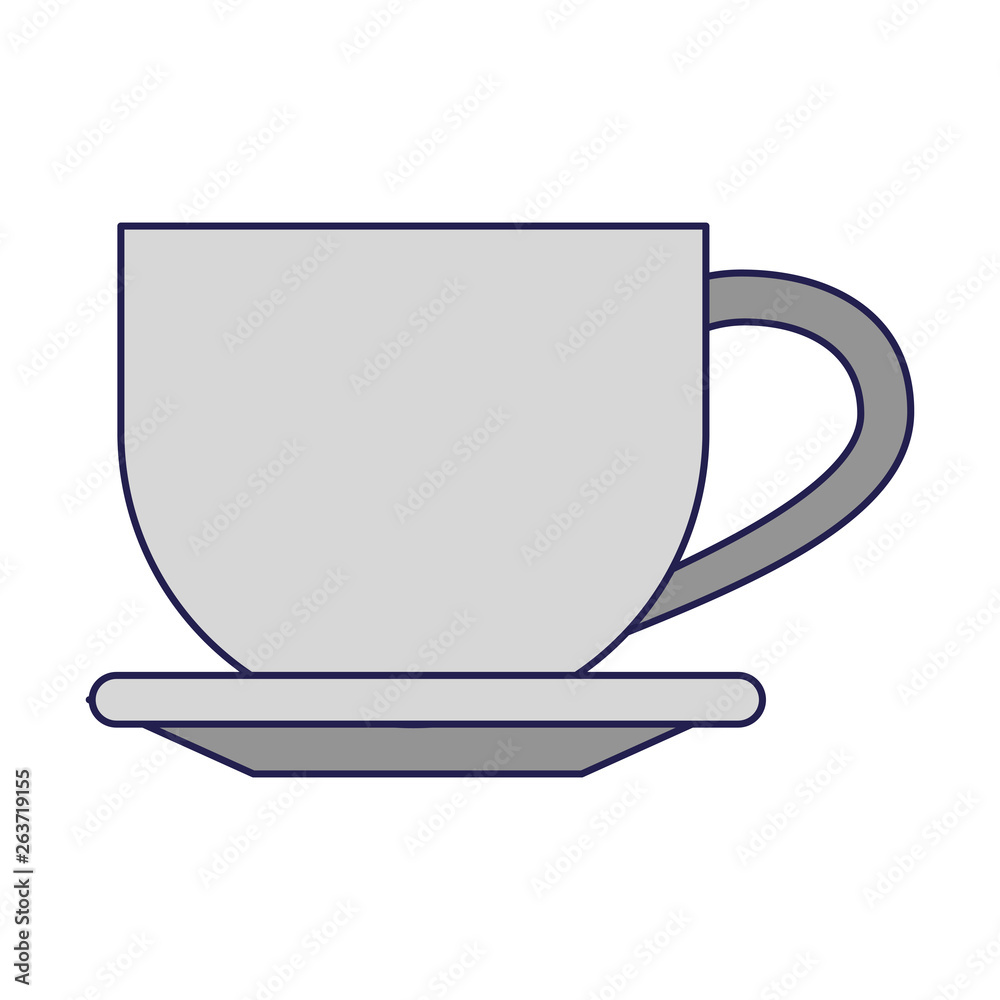 Coffee cup warm on plate isolated blue lines Coffee cup warm on plate isolated blue lines