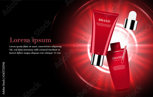 Red cosmetic sets with abstract glowing lightl
