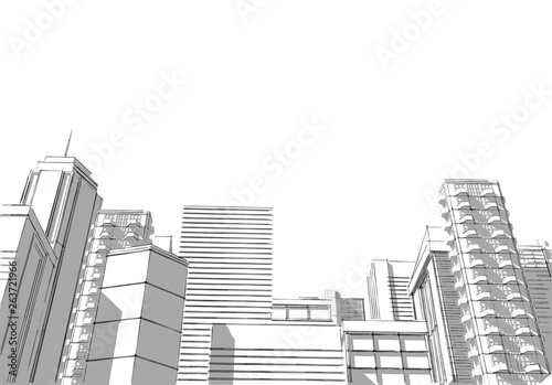 City skyscrapers .Big cities cityscapes and buildings .3D rendering - Illustration .