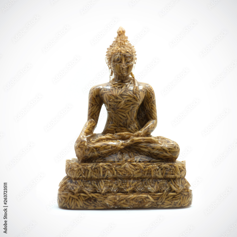 Image of Buddha, Buddha statue buddha image used as amulets of Buddhism religion,made from rice grain,Isolated from the white background. Image of Buddha, Buddha statue buddha image used as amulets of Buddhism religion,made from rice grain,Isolated from the white background.