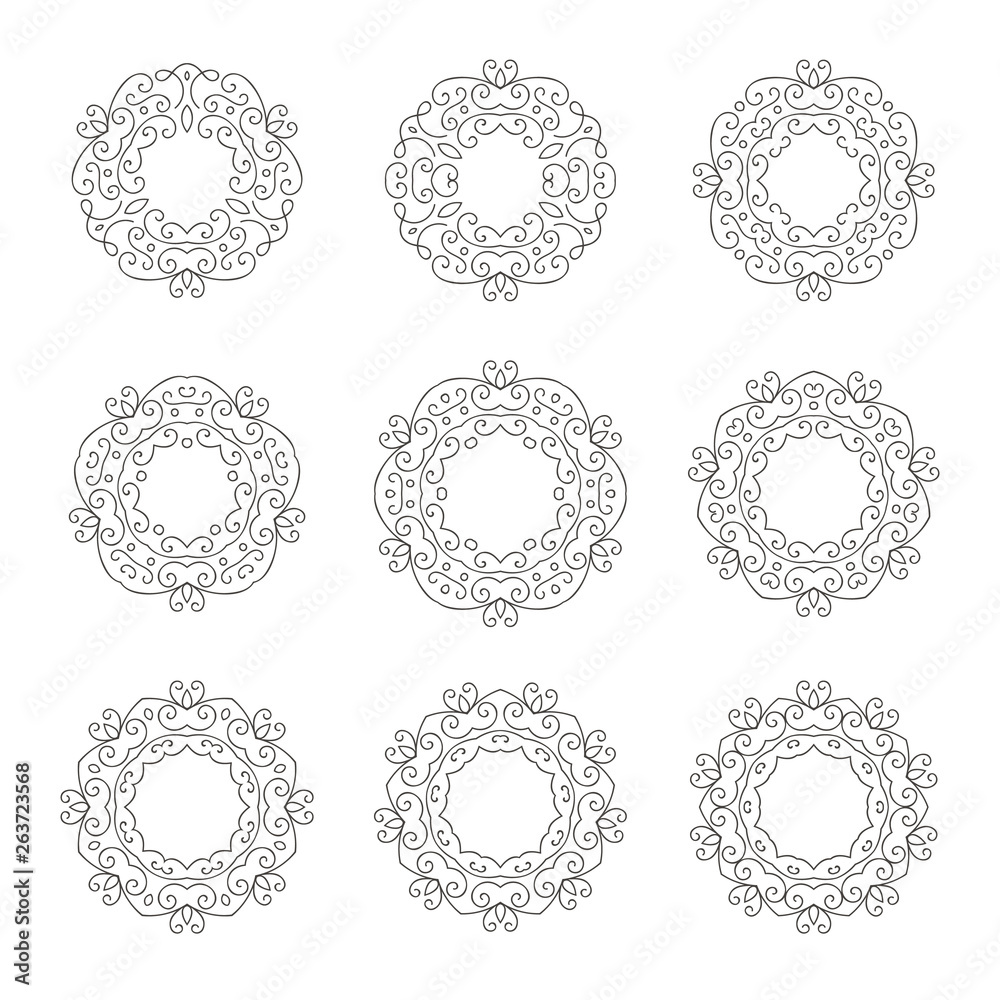 Set of nine elegant hand drawn retro floral frame Set of nine elegant hand drawn retro floral frame