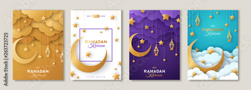 Ramadan posters set with moon photo