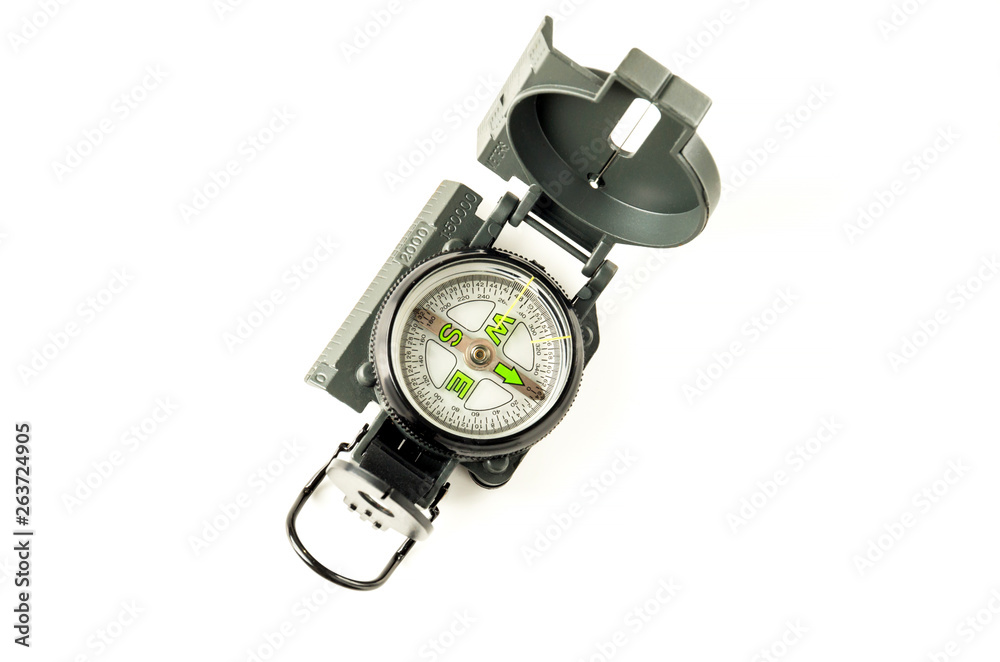 Modern compass to determine the direction of movement on a white background Modern compass to determine the direction of movement on a white background
