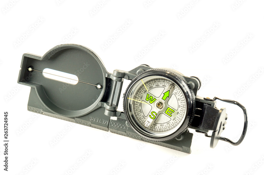 Modern compass to determine the direction of movement on a white background Modern compass to determine the direction of movement on a white background
