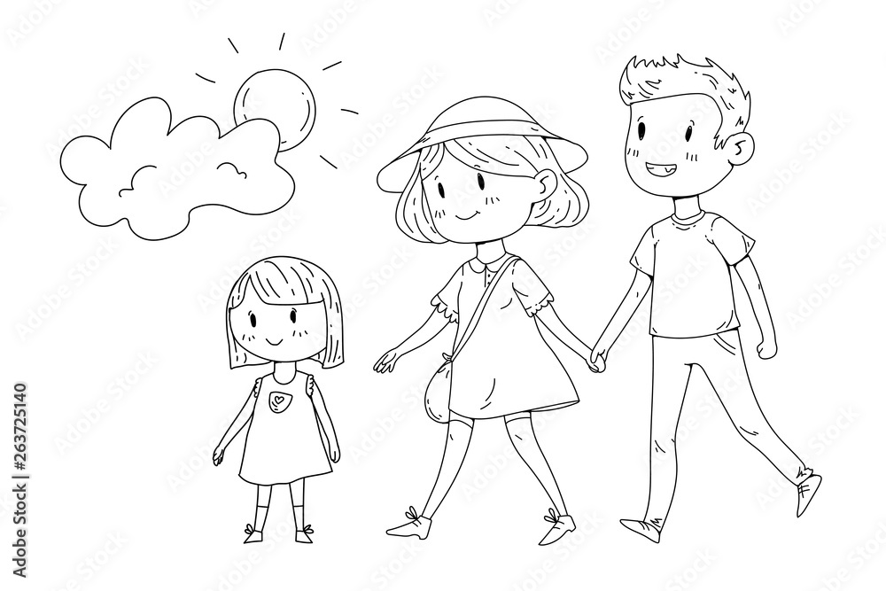 Young happy family walking in park with little children Young happy family walking in park with little children