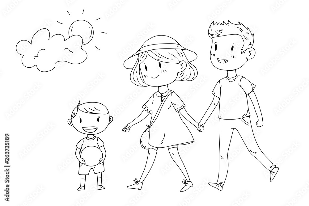Young happy family walking in park with little children Young happy family walking in park with little children