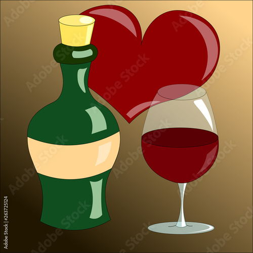 Wineglass and bottle of wine