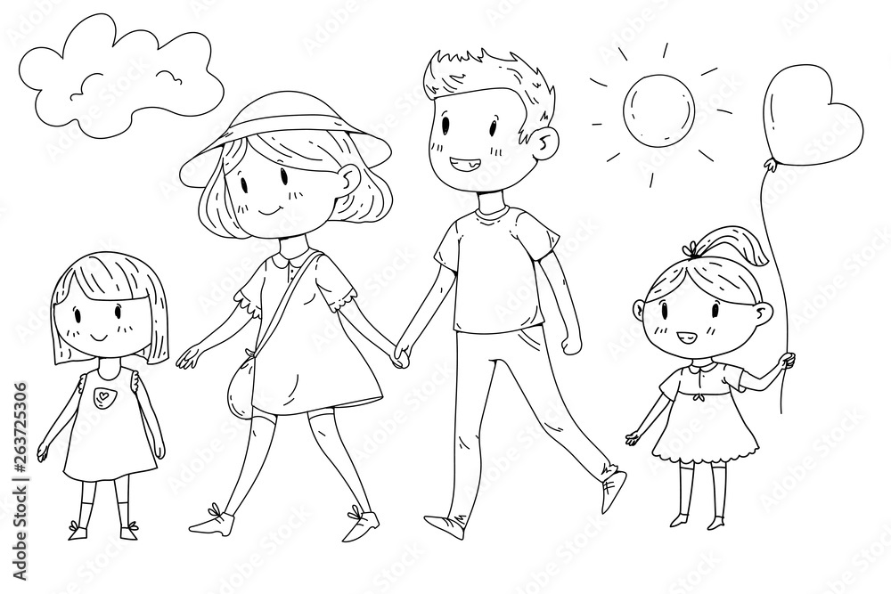Young happy family walking in park with little children Young happy family walking in park with little children