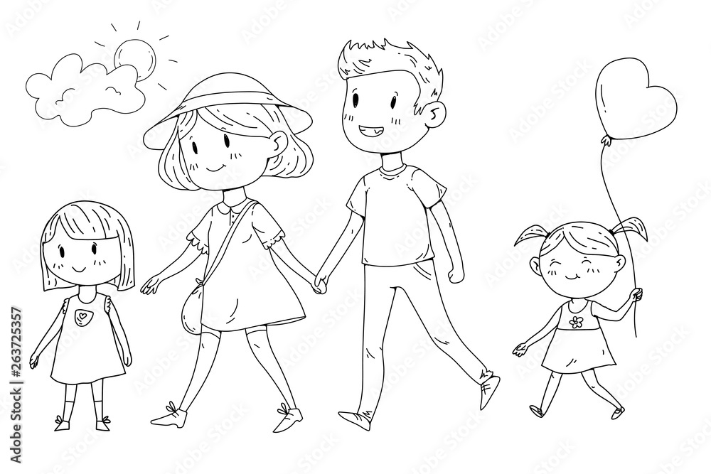 Young happy family walking in park with little children Young happy family walking in park with little children