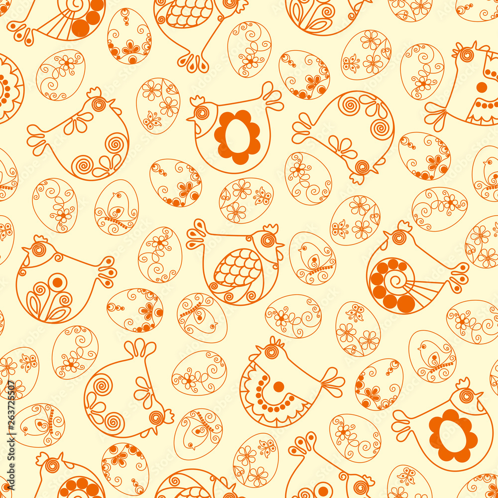 easter ornamented background with eggs and chickens easter ornamented background with eggs and chickens